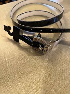 Reversible Black Leather Womens Belt with Decorative Buckle
